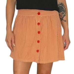 Tulle Button Up Mini Skirt Stripes Small Cotton White Orange